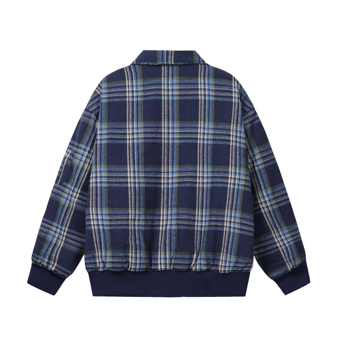 Unisex Checked Boxy Blouson in Oversized Cut with Rib Cuffs and Zipper Mune Fashion