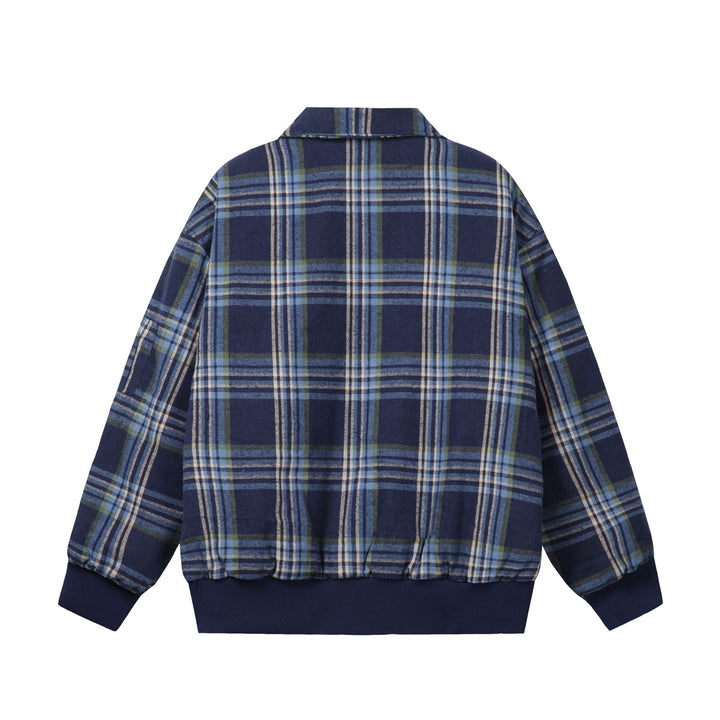 Unisex Checked Boxy Blouson in Oversized Cut with Rib Cuffs and Zipper Mune Fashion