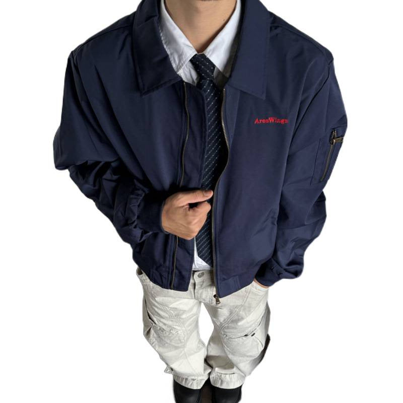 Men's Lightweight Bomber Jacket with Shirt Collar, Arm Pocket, and Elastic Hem Mune Fashion
