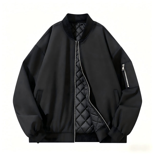 Men's Boxy Bomber Jacket with Quilted Thermal Lining, Arm Pocket & Concealed Zipper Mune Fashion
