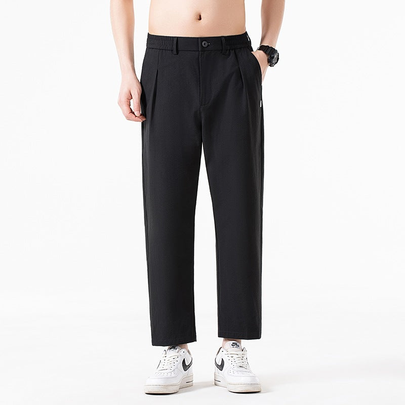 Men's cropped trousers with wide leg, semi-elastic waistband and crease Mune Fashion