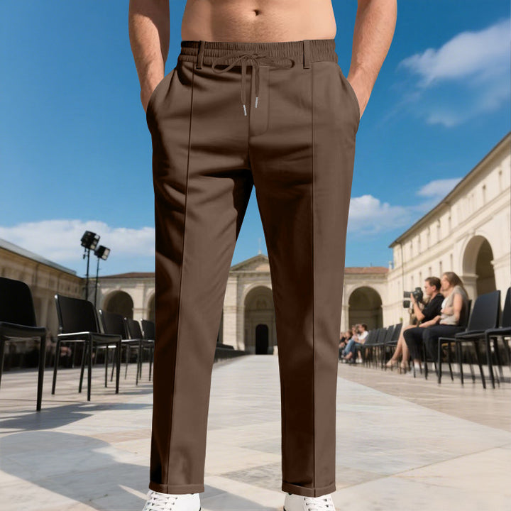 Men's tapered pleat chinos with elastic drawstring waistband and side pockets Mune Fashion