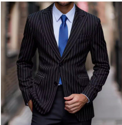 Men's tailored pinstripe blazer made of lightweight twill with a notched lapel and concealed side pockets Mune Fashion
