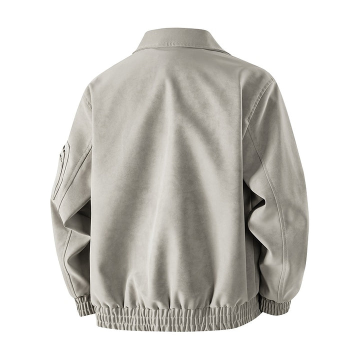 Men's Velour Leather Look Oversized Bomber Jacket with Utility Arm Pocket & Flap Pockets Mune Fashion