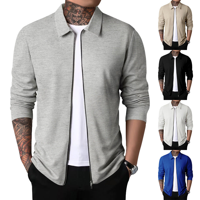 Men's zip cardigan with shirt collar and fine rib structure Mune Fashion