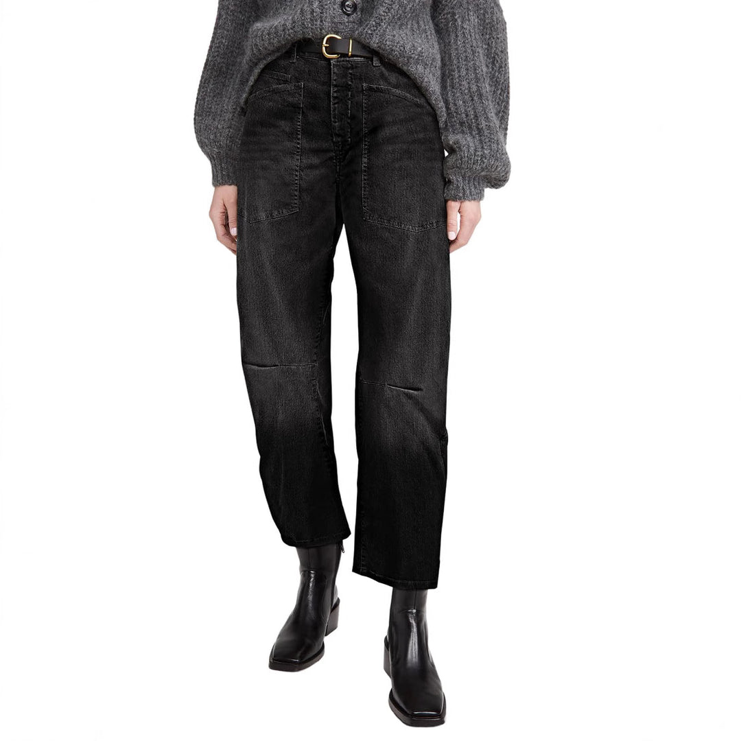 Women's casual canvas pants with high waistband, wide leg and patch pockets Mune Fashion