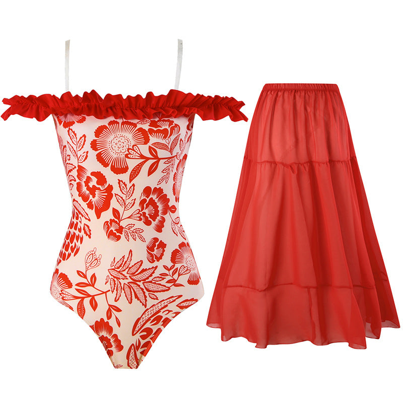 Women's swimsuit with voluminous ruffle hem and matching maxi skirt Mune Fashion
