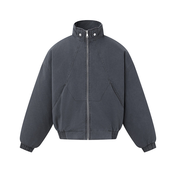 Unisex Boxy-Canvas-Bomber Jacket with High Stand-Up Collar, Diagonal Seam Design and Elastic Hem Mune Fashion