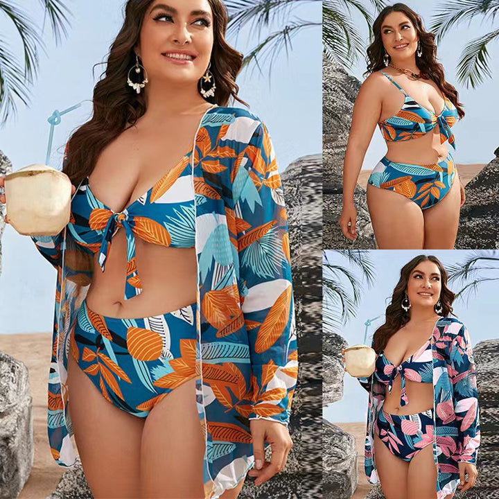 Women's bikini set with floral wrap top and elegant beach jacket Mune Fashion