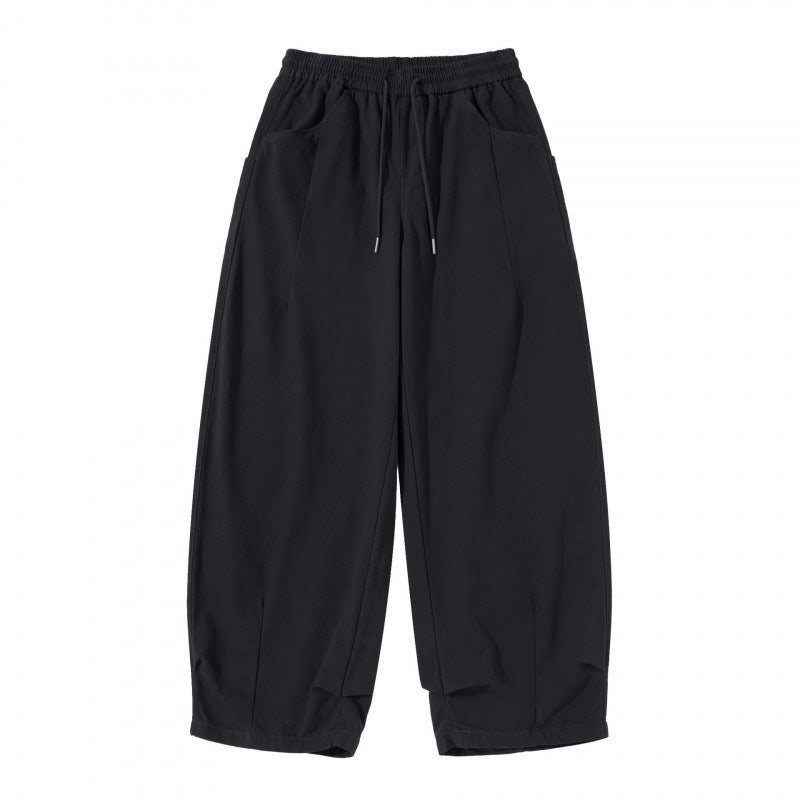 Women's Wide Cropped Pants with Drawstring Waistband, Balloon Silhouette and Patch Pockets Mune Fashion