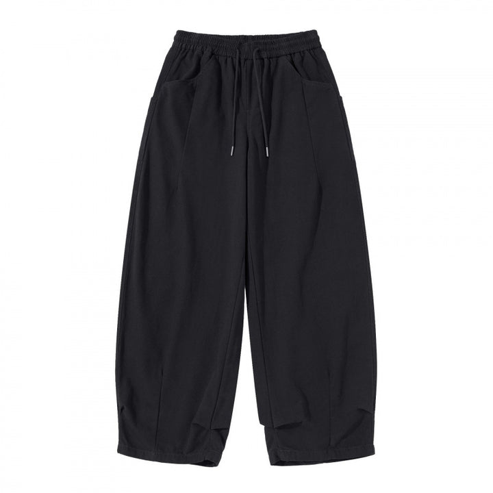Women's Wide Cropped Pants with Drawstring Waistband, Balloon Silhouette and Patch Pockets Mune Fashion