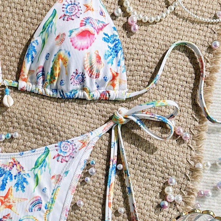 Women's triangle bikini with handmade shell embellishments Mune Fashion