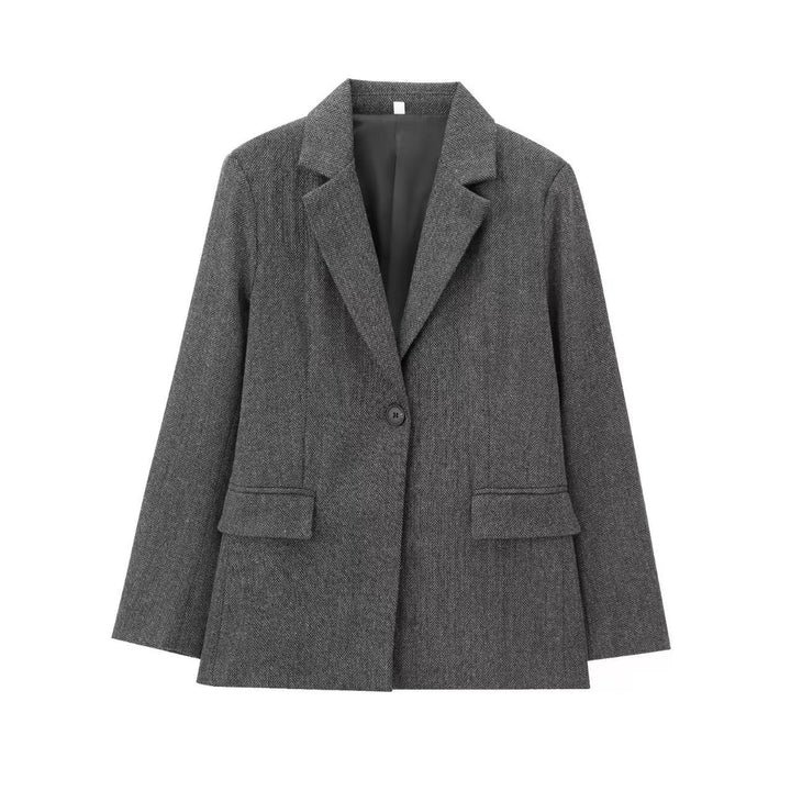 Women's Single-Breasted Blazer with Houndstooth Pattern, Notched Lapel and Flap Pockets Drune