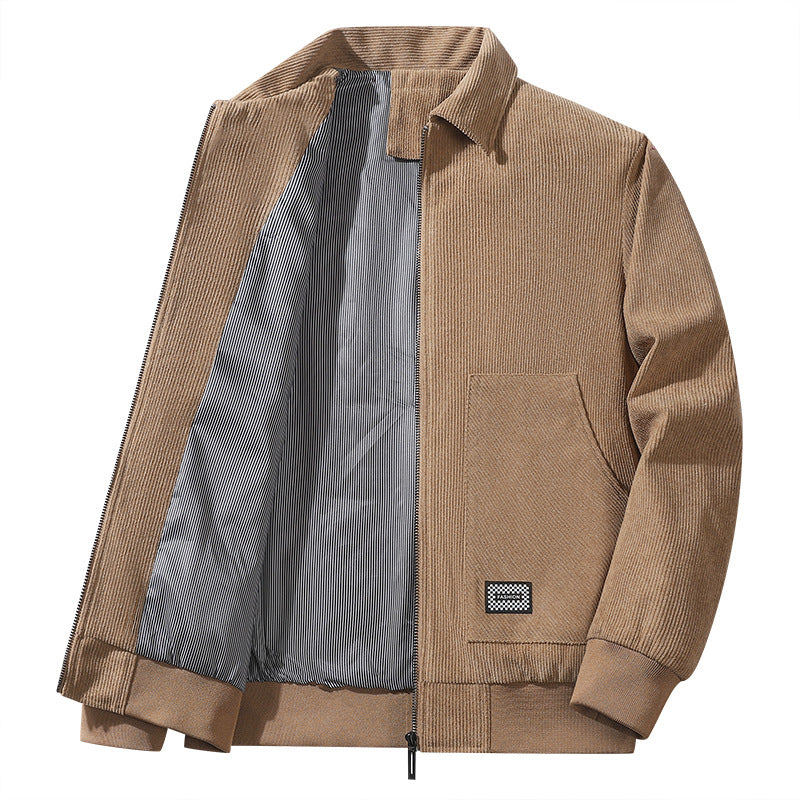 Men's structured casual jacket with fine corduroy fabric, striped lining, and elastic hem Mune Fashion