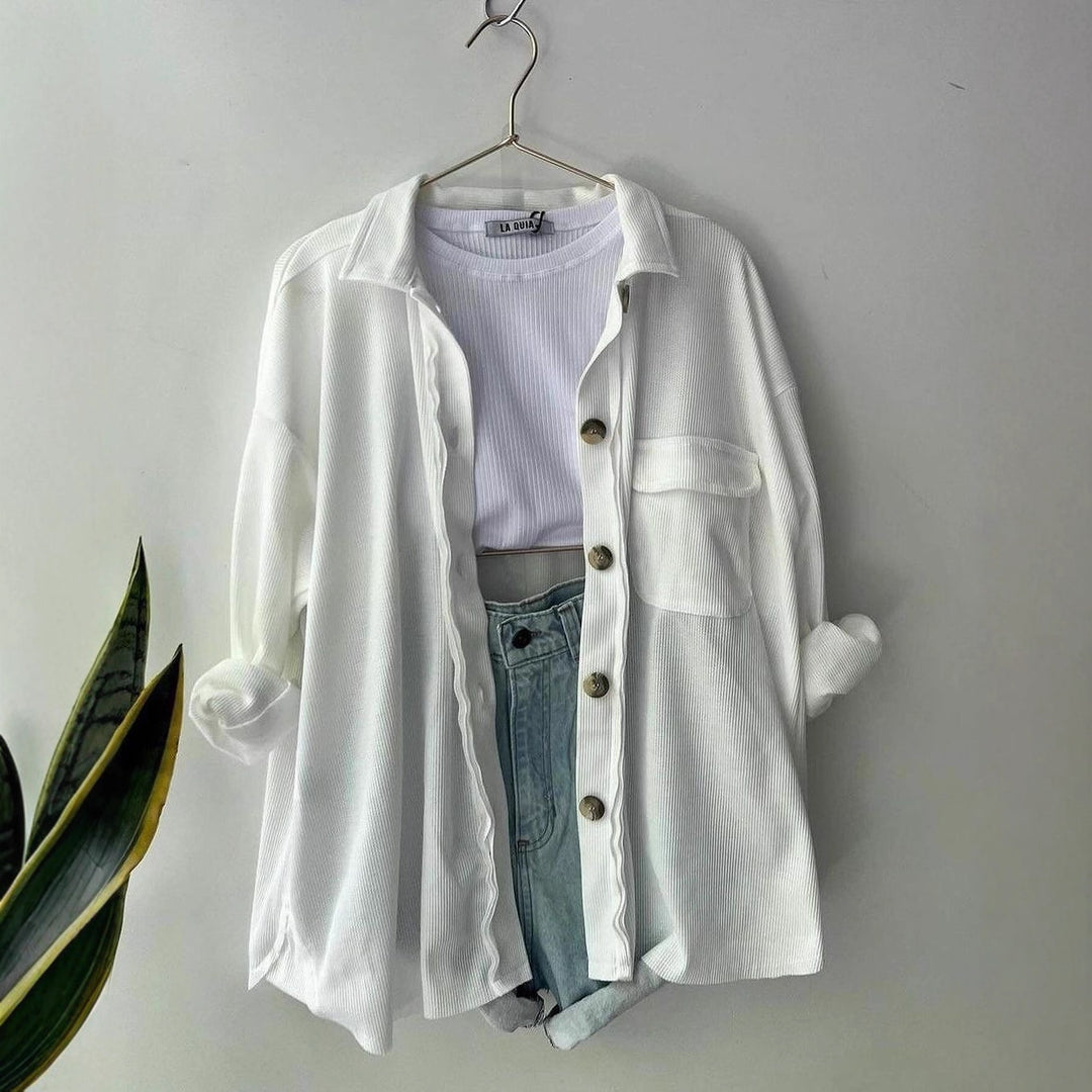 Women's Oversized Cord Shirt Jacket made of Wide Corduroy with Chest Pocket and Wooden Buttons Mune Fashion