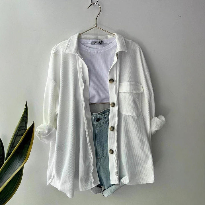Women's Oversized Cord Shirt Jacket made of Wide Corduroy with Chest Pocket and Wooden Buttons Mune Fashion