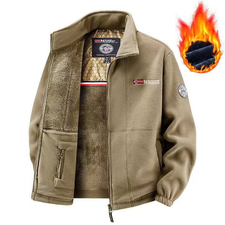 Men's Thermal Fleece Jacket with Dense Teddy Lining and Stand-Up Collar Mune Fashion