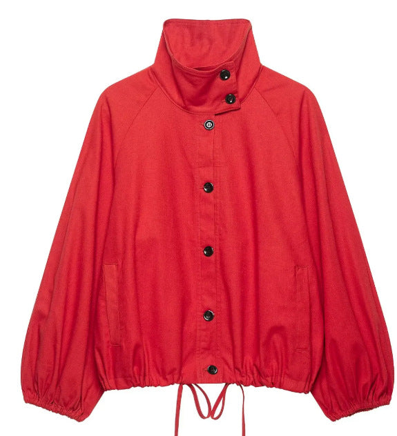 Women’s short-cut boxy blouson with high stand-up collar and dropped shoulders Mune Fashion