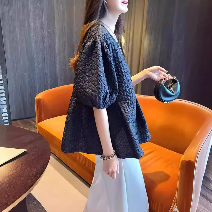 Ladies Oversized Structured Tunic Blouse with Balloon Sleeves Mune Fashion