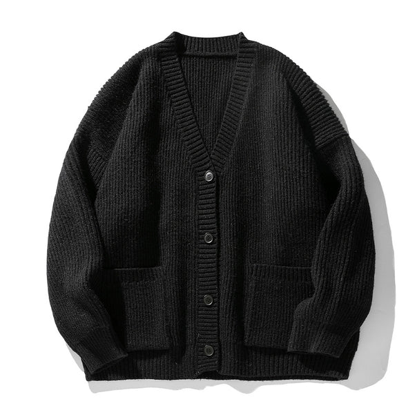 Unisex Oversize Knit Cardigan with V-neck, Button Placket and Patch Pockets Mune Fashion