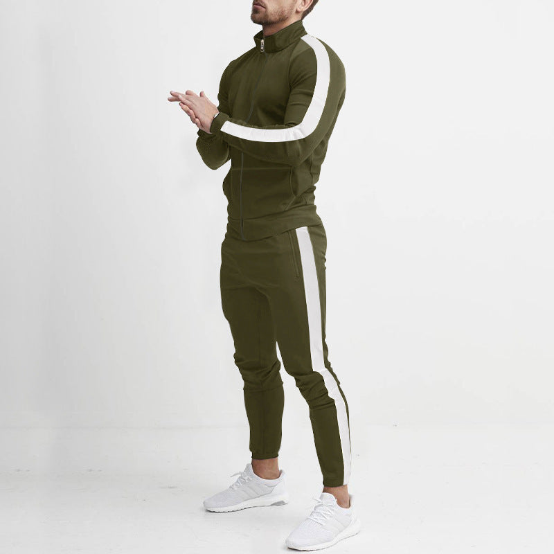 Men's fitted sports outfit with stand-up collar, full-length zip and tapered sports pants with side stripes Mune Fashion