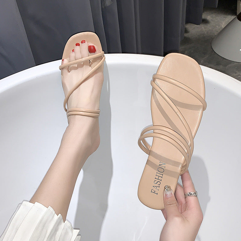 Women's minimalistic slip-on sandals with delicate loop straps and padded comfort footbed Mune Fashion