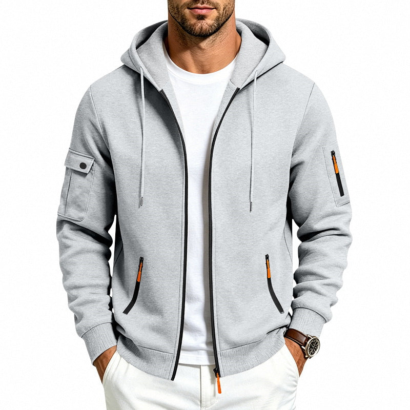 Men's Hooded Zipper Jacket with Arm Pockets, Contrast Zipper and Ribbed Cuffs Mune Fashion