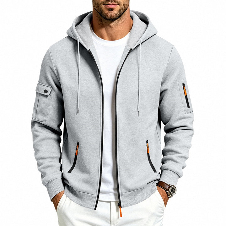 Men's Hooded Zipper Jacket with Arm Pockets, Contrast Zipper and Ribbed Cuffs Mune Fashion