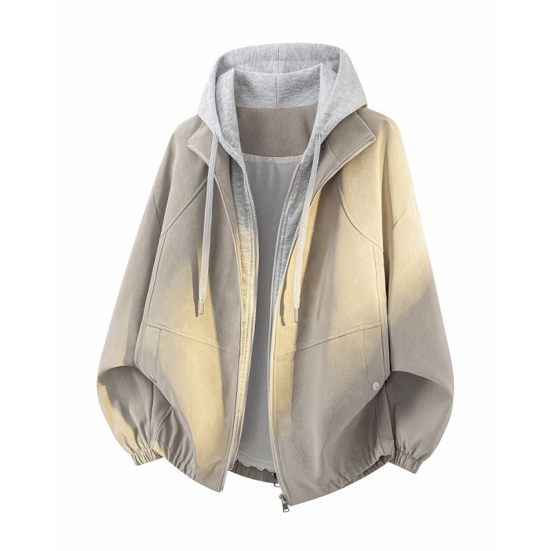 Women's Oversize Hooded Jacket with Double-Layer Contrast Hood and Elastic Hem Mune Fashion