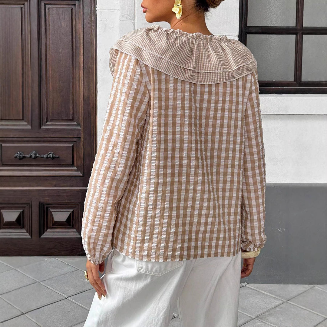 Women's Ruffle Blouse with Deep V-Neck and Ties Mune Fashion