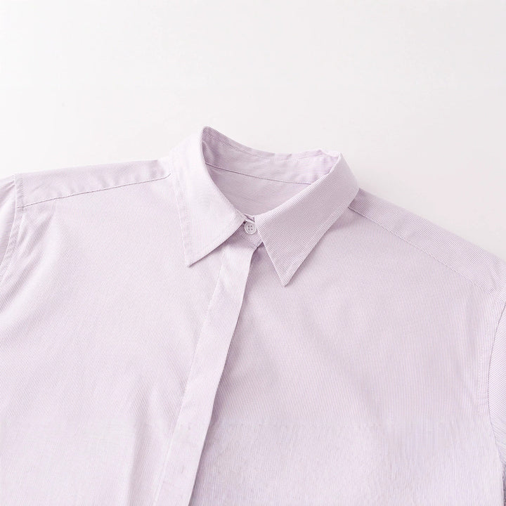 Women's Classic Oversized Shirt Blouse with Concealed Button Placket and Rounded Hem Drune