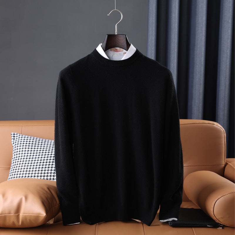 Men's Slim Fit Round Neck Sweater made of fine Cashmere Blend with subtle Rib Edge