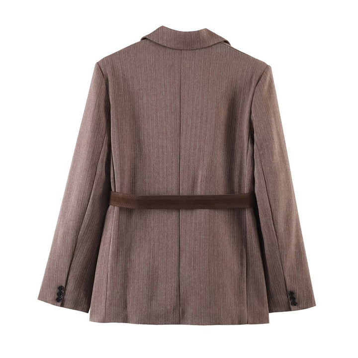 Ladies Tailored Pinstripe Blazer with Removable Belt Mune Fashion