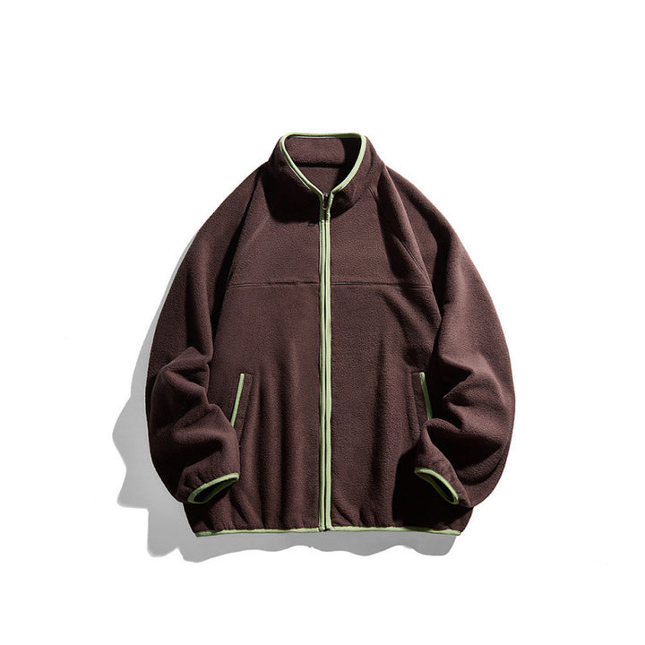 Unisex fleece jacket with full zip in oversized boxy cut, stand-up collar and contrast piping Mune Fashion