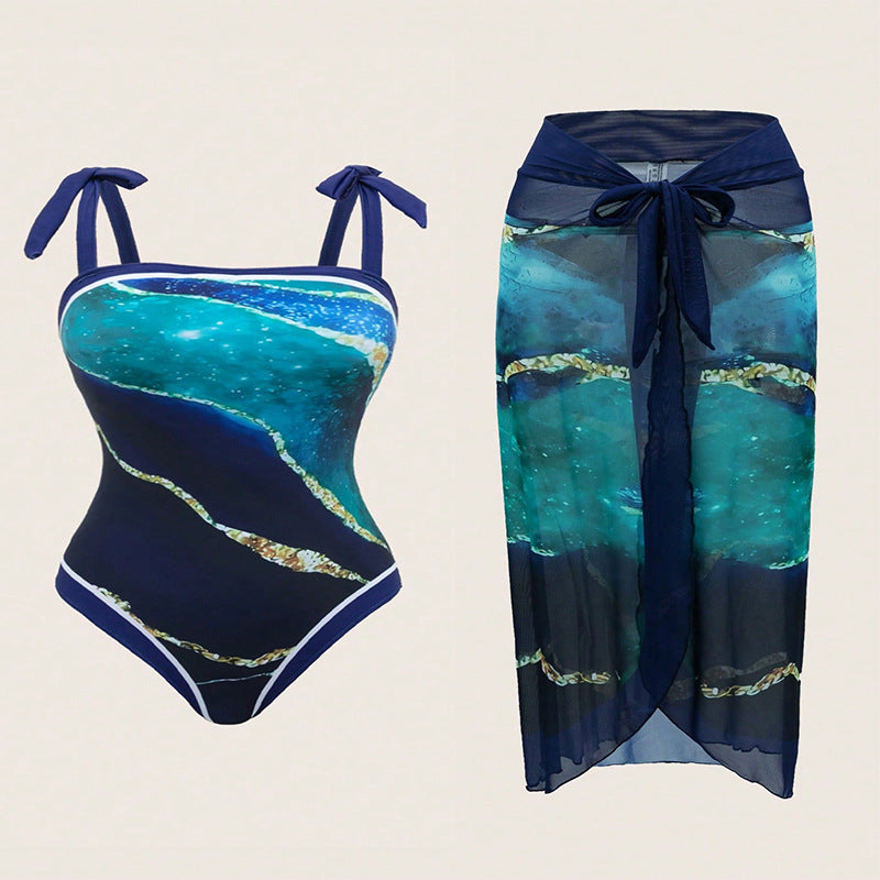Women's One-Piece Swimsuit with Transparent Wrap Skirt Mune Fashion
