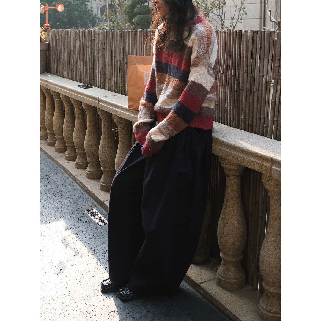 Women's Soft Fluffy Striped Sweater with Loose Silhouette Mune Fashion
