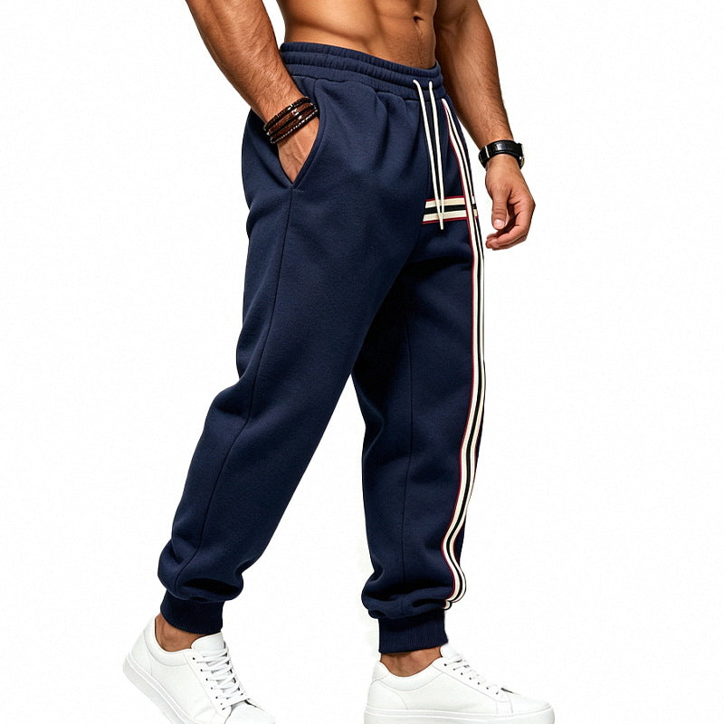 Men's jogging pants with side contrast stripe, drawstring and ribbed cuffs Mune Fashion