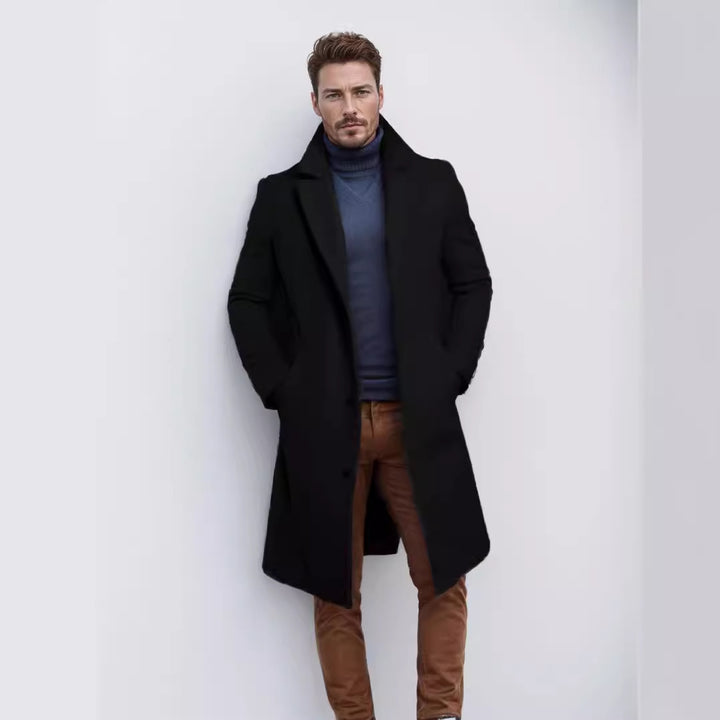 Men's long wool blend coat with bouclé texture, tailored silhouette and classic lapel Mune Fashion