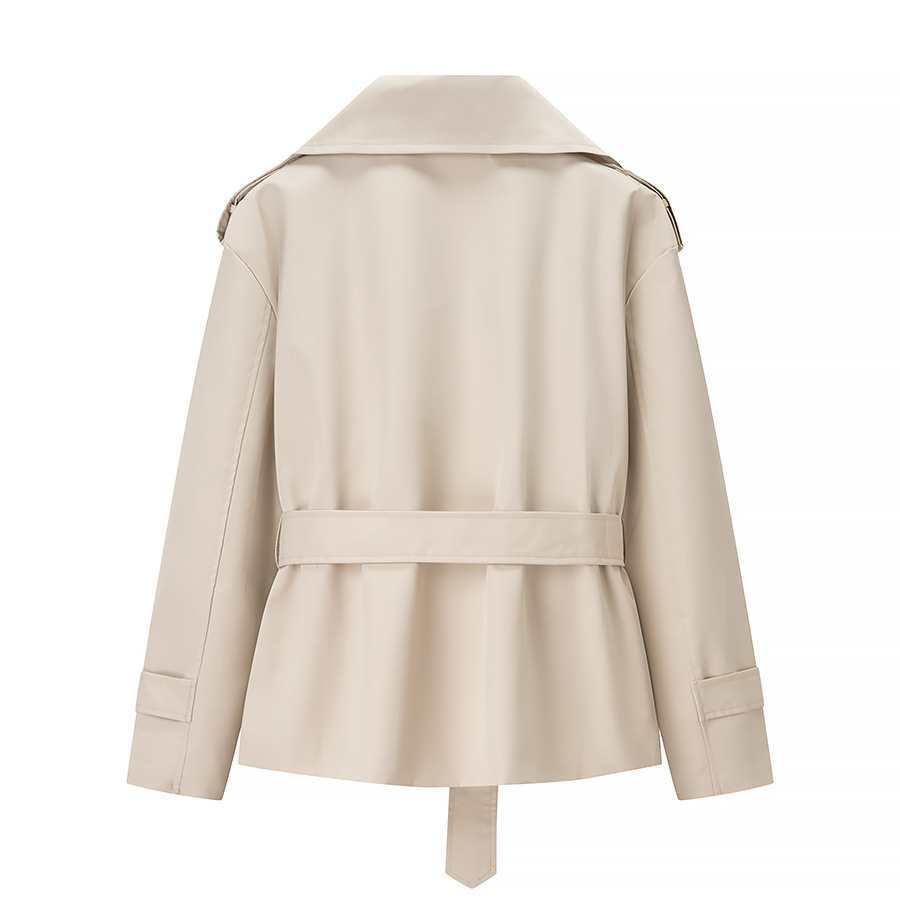Women's Lightly Tailored Trench Coat with Belt, Epaulettes and Satin Lining Mune Fashion