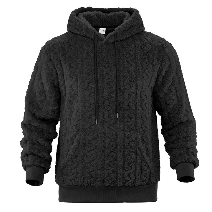 Men's fluffy sherpa hoodie with cable knit pattern, kangaroo pocket and ribbed cuffs Mune Fashion