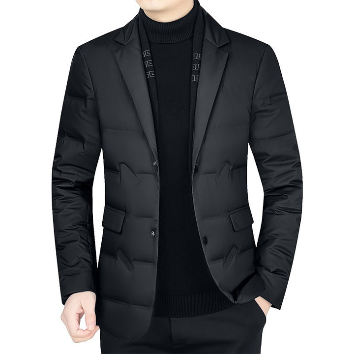 Men's Padded Business Jacket with Quilted Look and Notch Lapel Mune Fashion