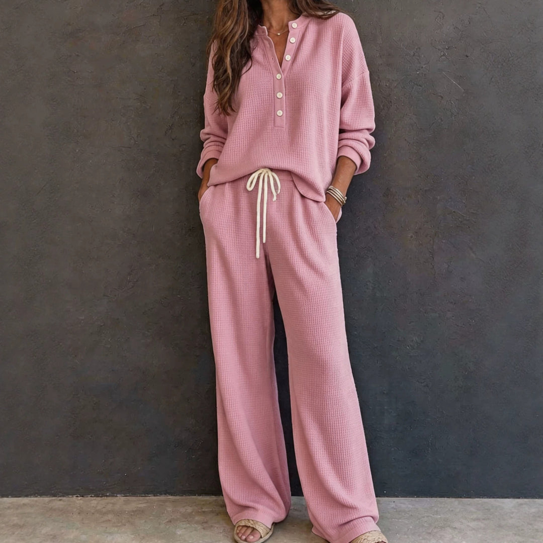 Women Casual Waffle Knit Suit Mune Fashion