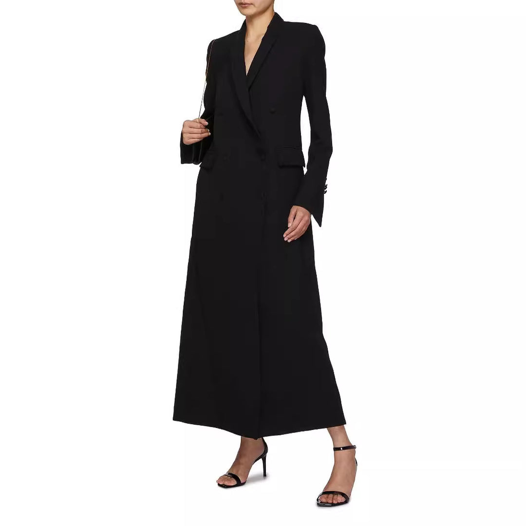 Women Double-Breasted Maxi Blazer Coat with Slim Silhouette Mune Fashion