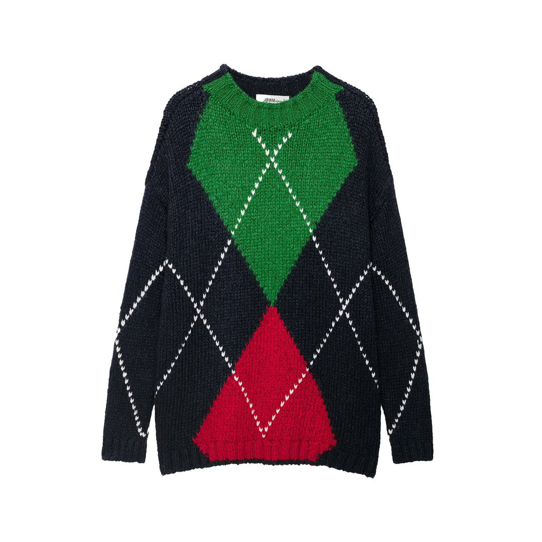 Women's chunky knit sweater with argyle pattern and oversized cut Mune Fashion
