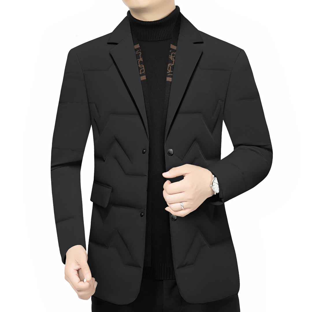 Men's Padded Business Jacket with Quilted Look and Notch Lapel Mune Fashion