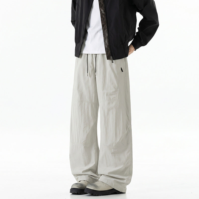 Men's Wide Baggy Pants with Drawstring Waistband and Panel Construction Drune