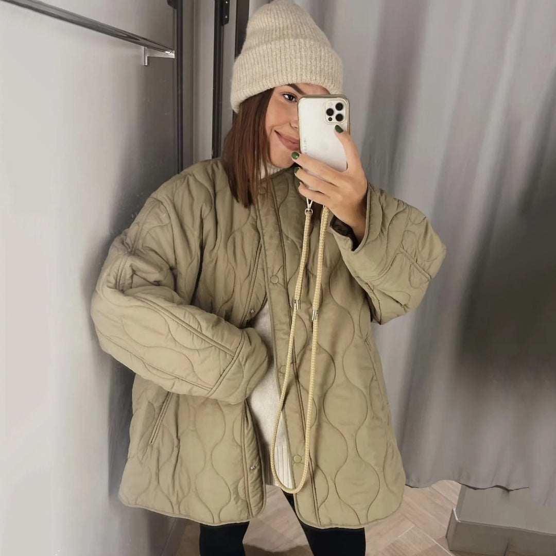 Women’s Longline Padded Jacket with Oversized Silhouette and Snap Button Closure Mune Fashion
