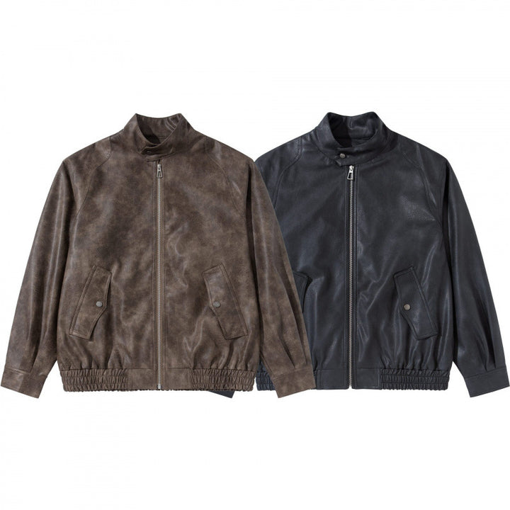 Men's short jacket made of suede-look material with stand-up collar, raglan sleeves, and elastic hem Mune Fashion