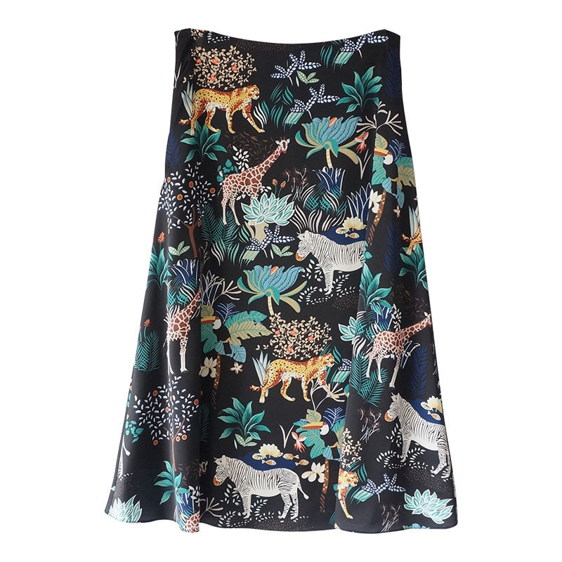 Women's Midi Skirt with Floral Animal Print Mune Fashion