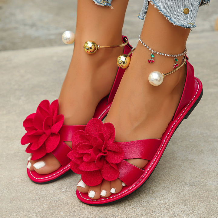 Women's flower sandals with large 3D flower applique and slingback Mune Fashion